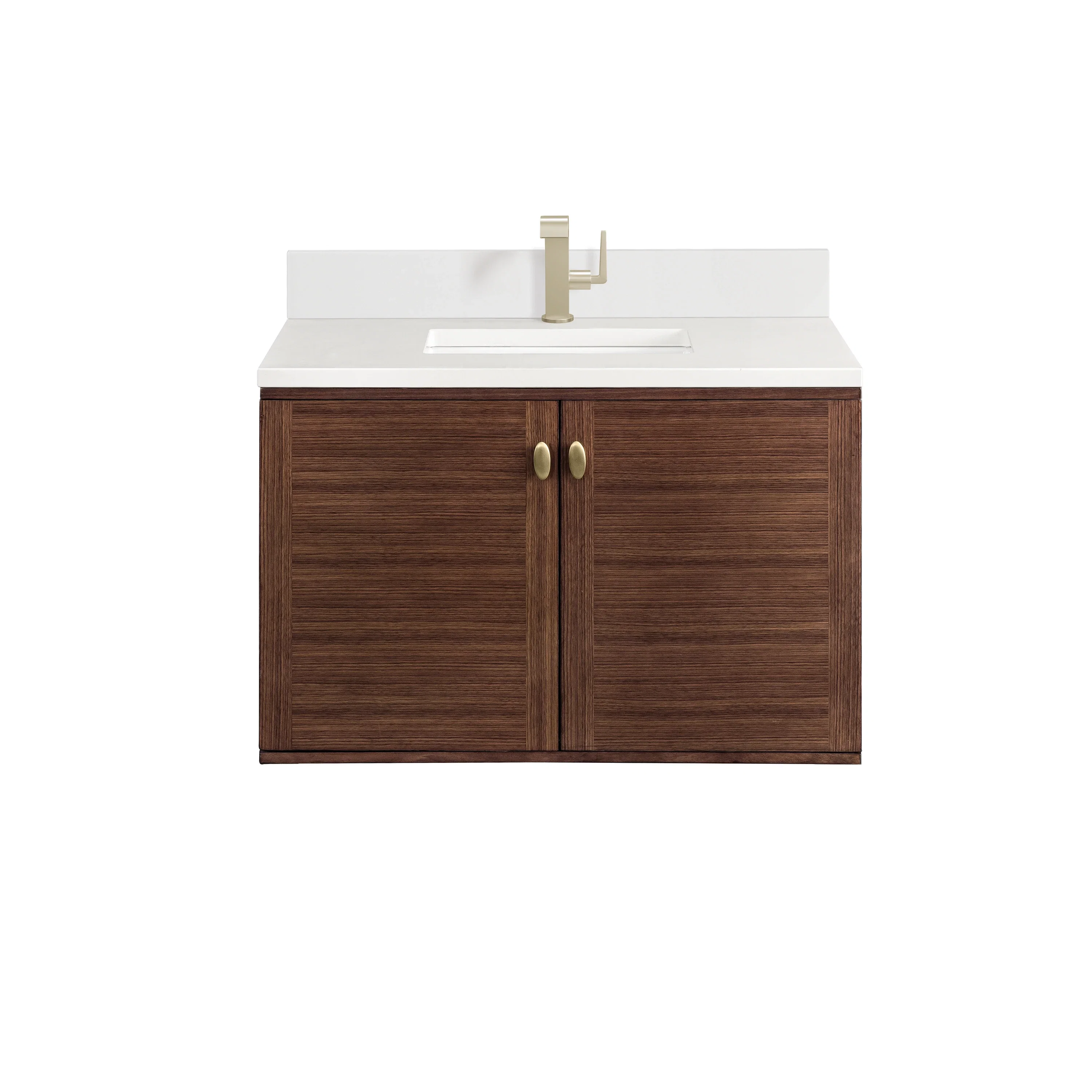 Amberly 36" Single Vanity, Mid-Century Walnut w/ Single Hole 3 CM White Zeus Top & Backsplash