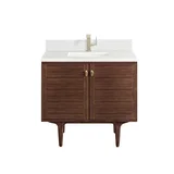 Amberly 36" Single Vanity, Mid-Century Walnut w/ Single Hole 3 CM White Zeus Top & Backsplash