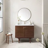 Amberly 36" Single Vanity, Mid-Century Walnut w/ Single Hole 3 CM White Zeus Top & Backsplash