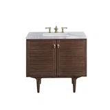 Amberly 36" Single Vanity, Mid-Century Walnut w/ 3 CM Carrara Marble Top