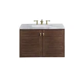 Amberly 36" Single Vanity, Mid-Century Walnut w/ 3 CM Carrara Marble Top