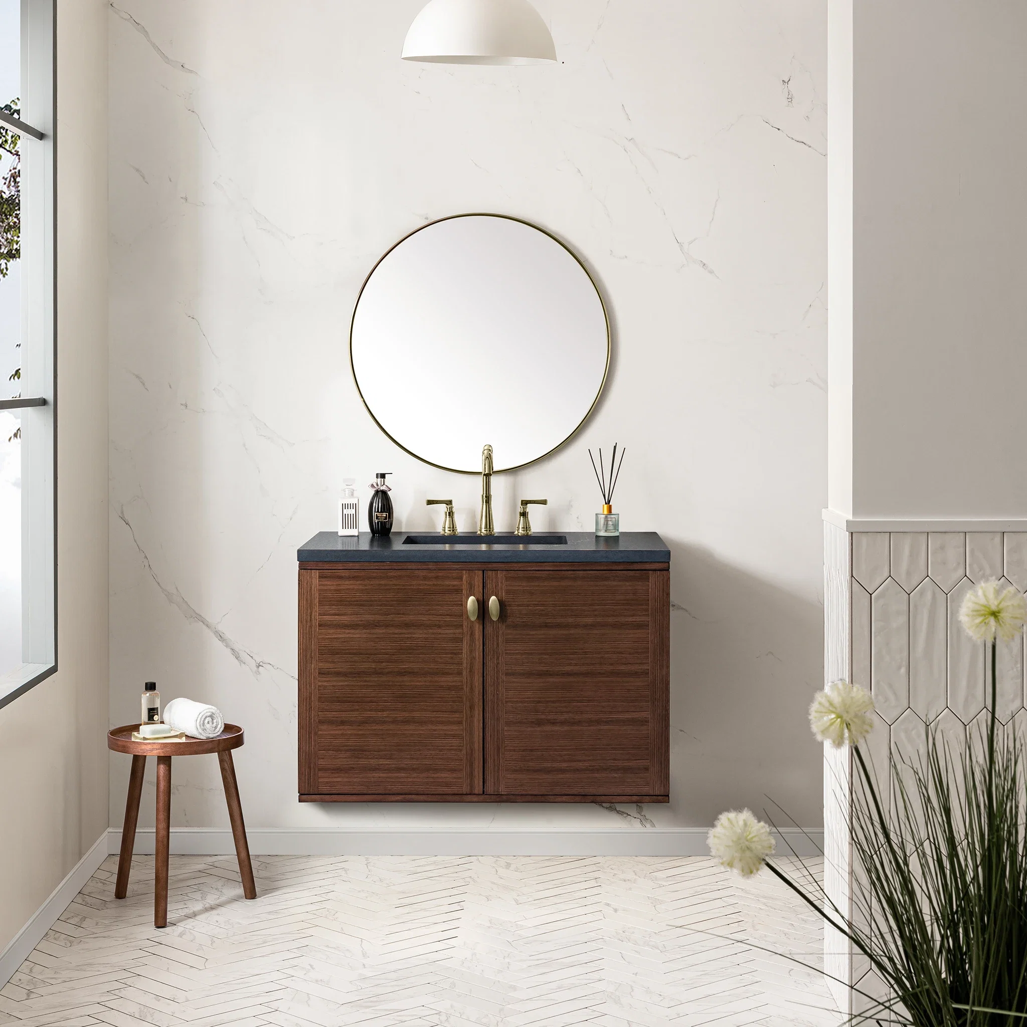 Amberly 36" Single Vanity, Mid-Century Walnut w/ 3 CM Charcoal Soapstone Top