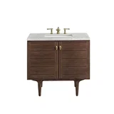 Amberly 36" Single Vanity, Mid-Century Walnut w/ 3 CM Eternal Jasmine Pearl Top
