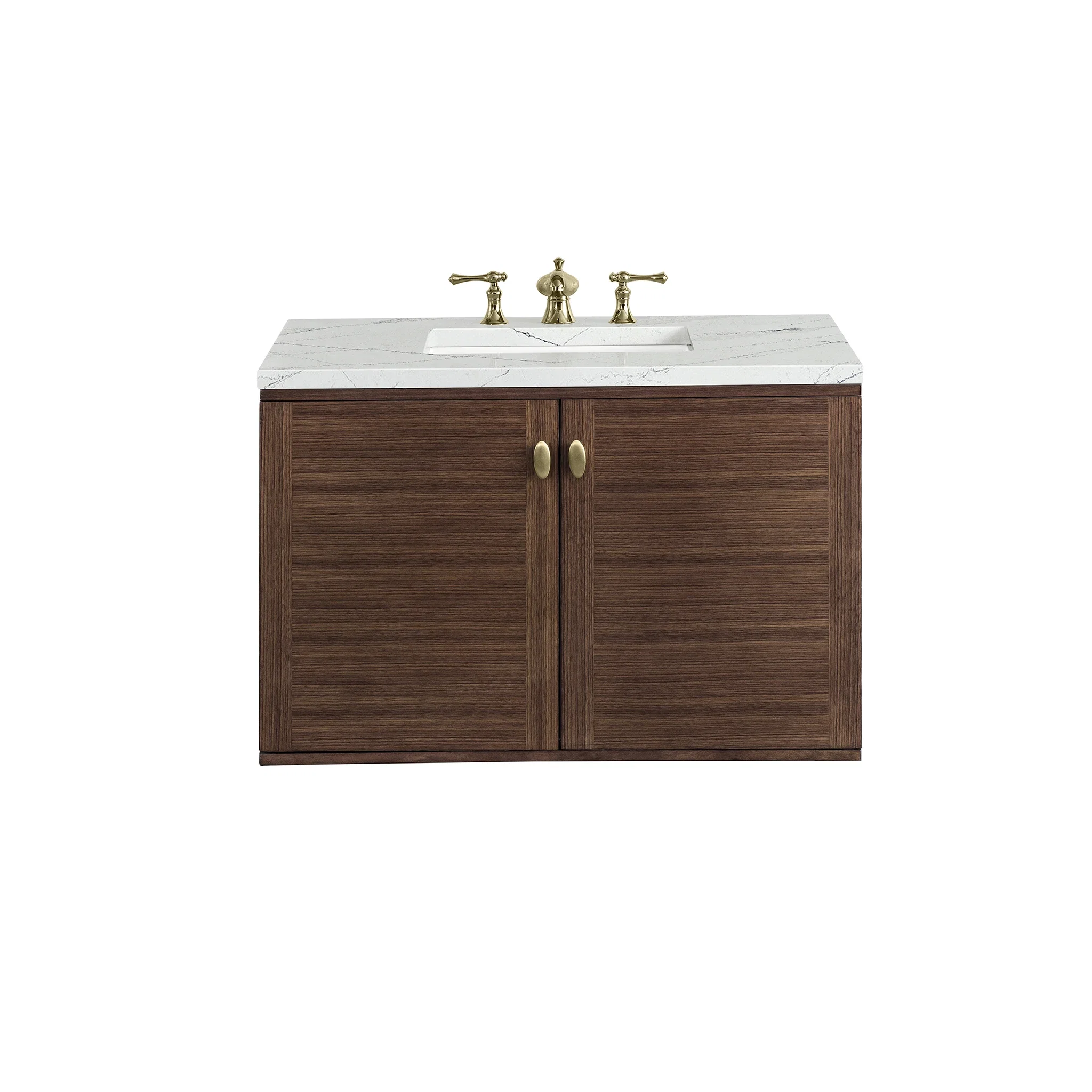 Amberly 36" Single Vanity, Mid-Century Walnut w/ 3 CM Ethereal Noctis Top
