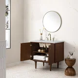 Amberly 36" Single Vanity, Mid-Century Walnut w/ 3 CM Ethereal Noctis Top