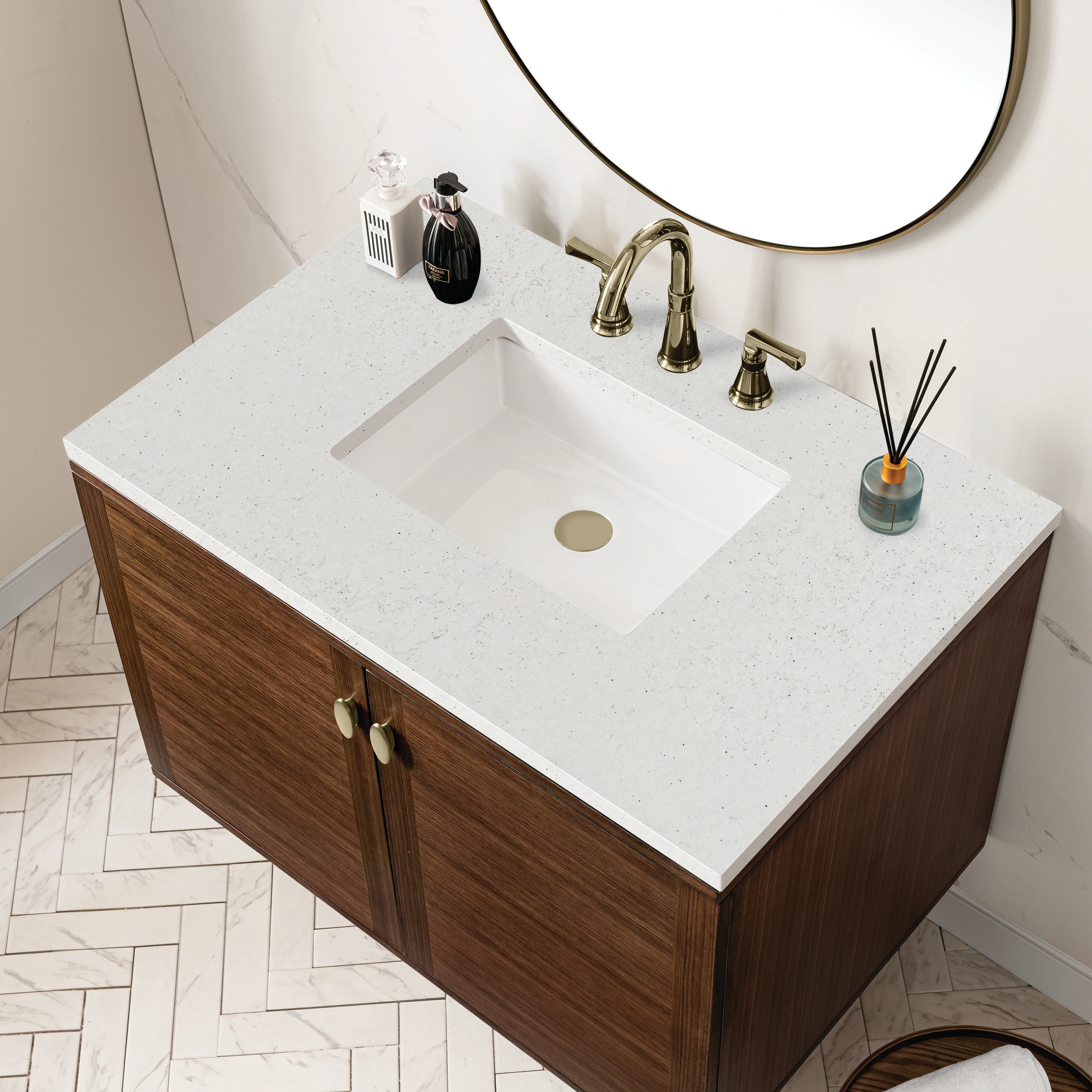 Amberly 36" Single Vanity, Mid-Century Walnut w/ 3 CM Lime Delight Top