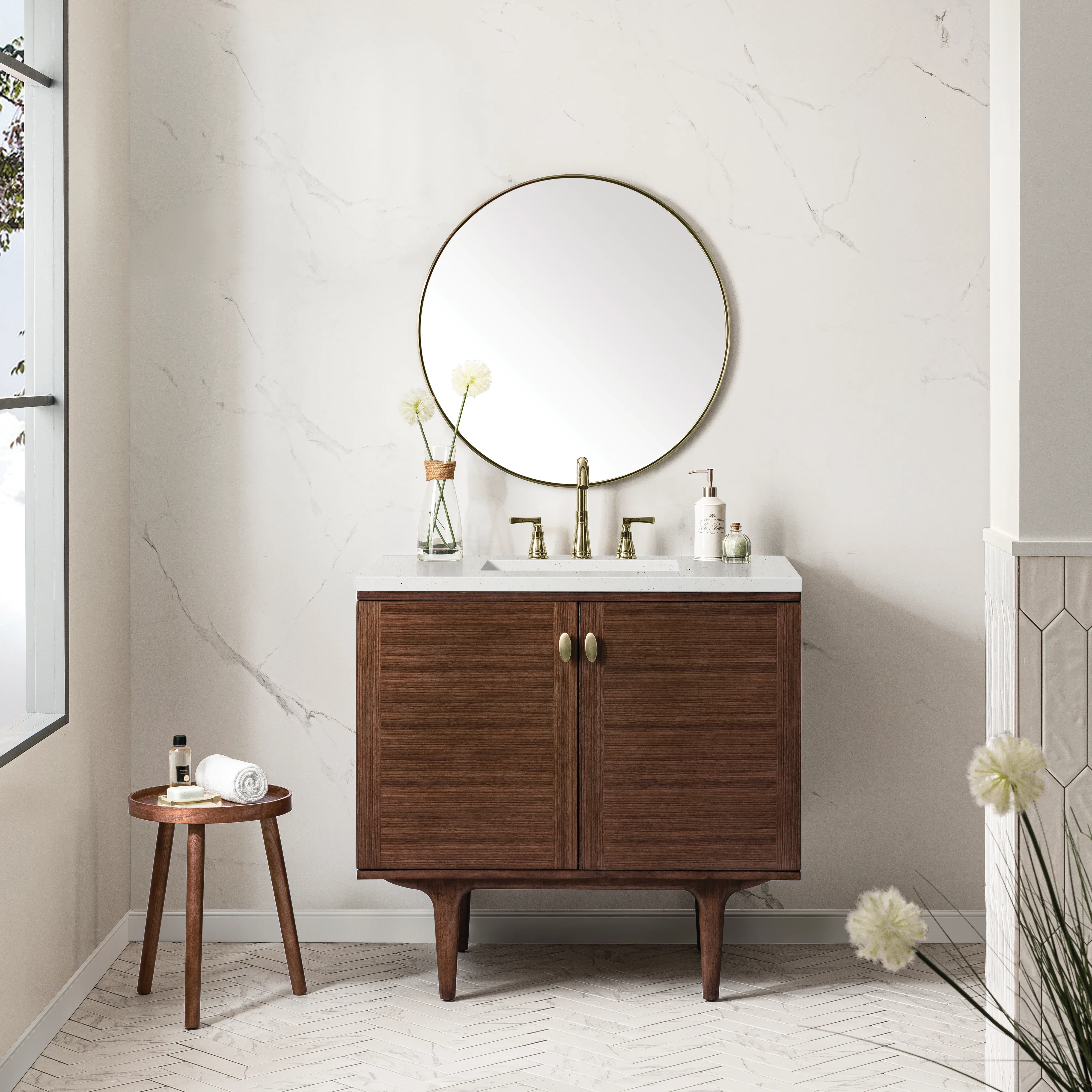 Amberly 36" Single Vanity, Mid-Century Walnut w/ 3 CM Lime Delight Top