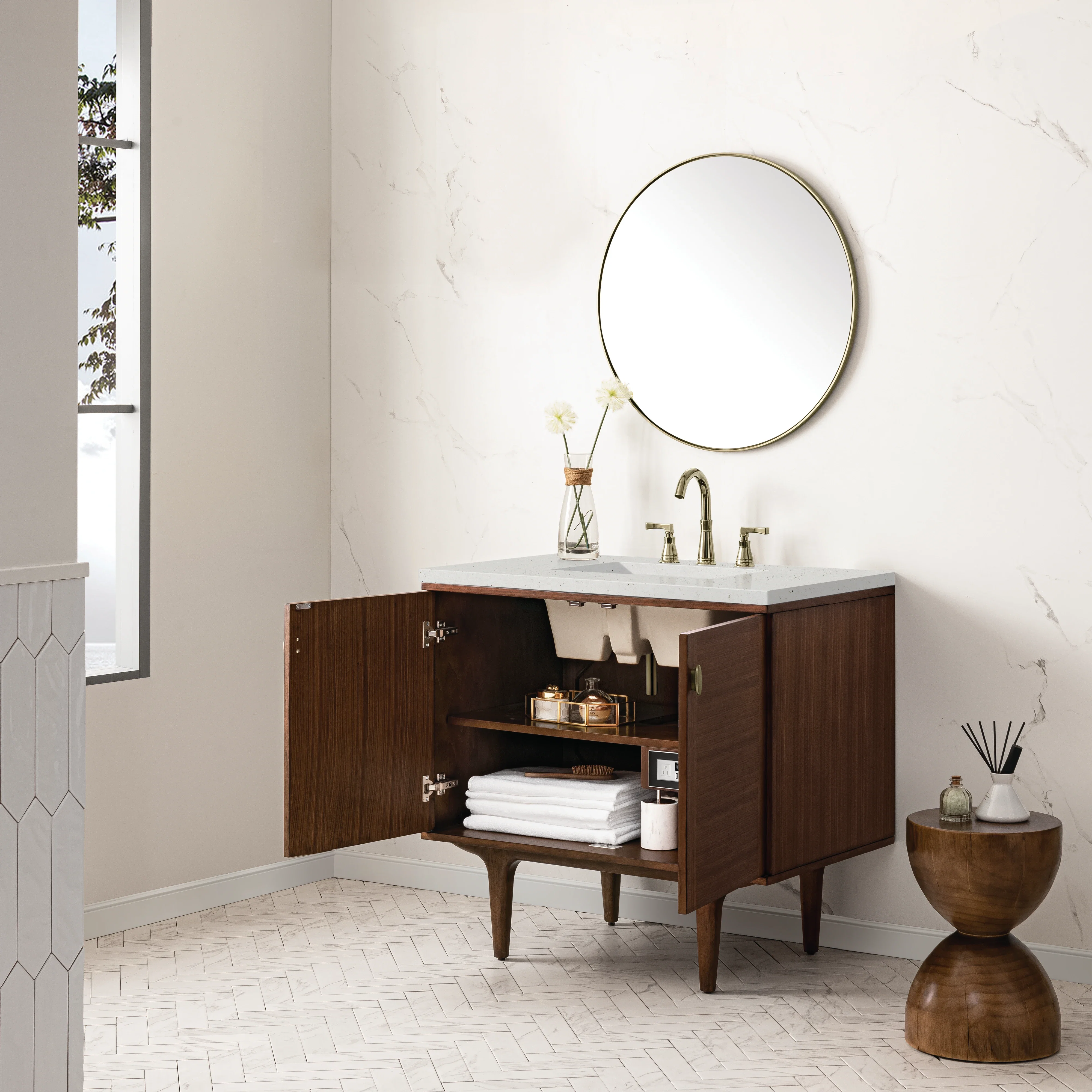 Amberly 36" Single Vanity, Mid-Century Walnut w/ 3 CM Lime Delight Top