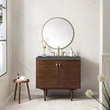 Amberly 36" Single Vanity, Mid-Century Walnut w/ 3 CM Parisien Bleu Top