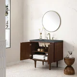 Amberly 36" Single Vanity, Mid-Century Walnut w/ 3 CM Parisien Bleu Top