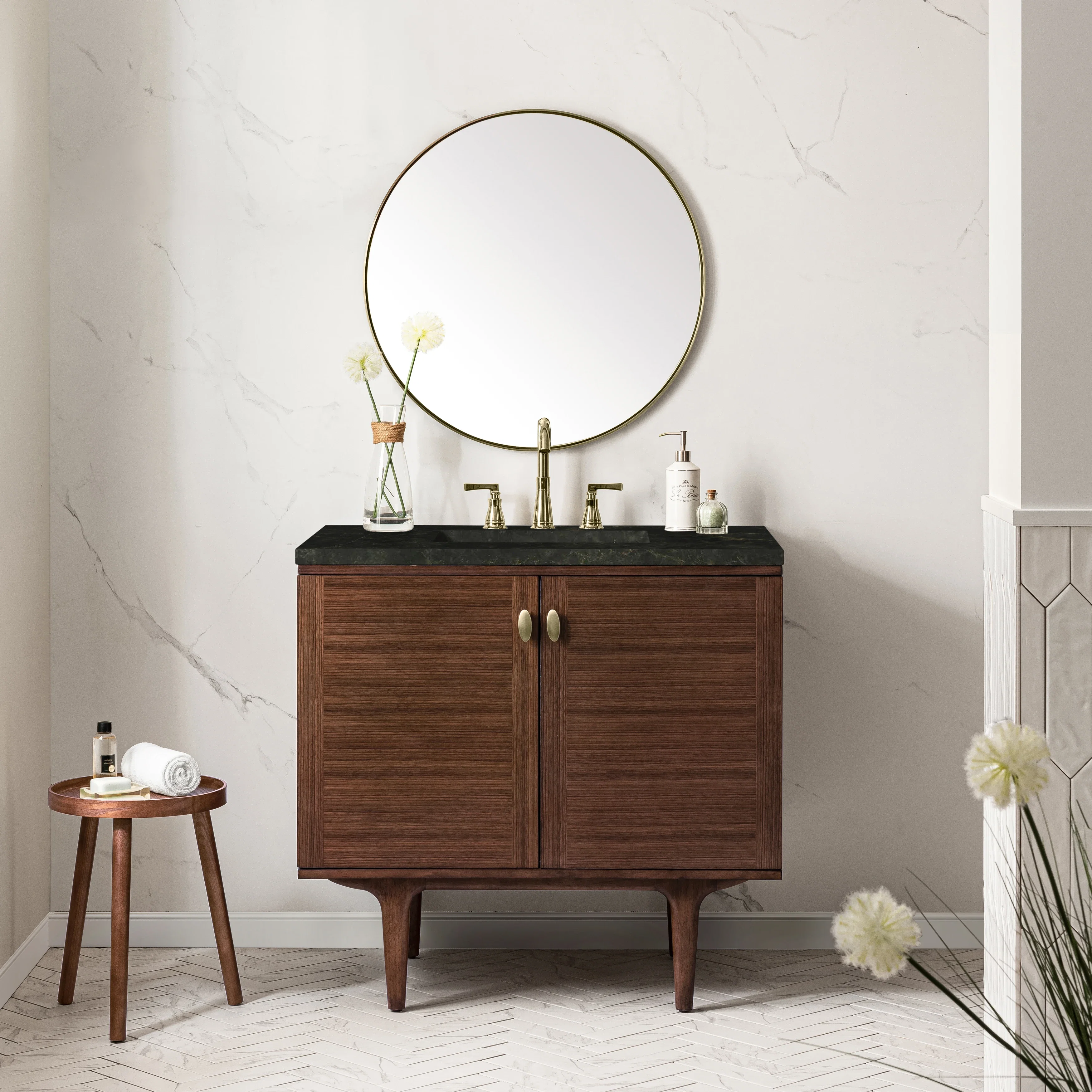 Amberly 36" Single Vanity, Mid-Century Walnut, w/ 3 CM Phantome Eclos Top