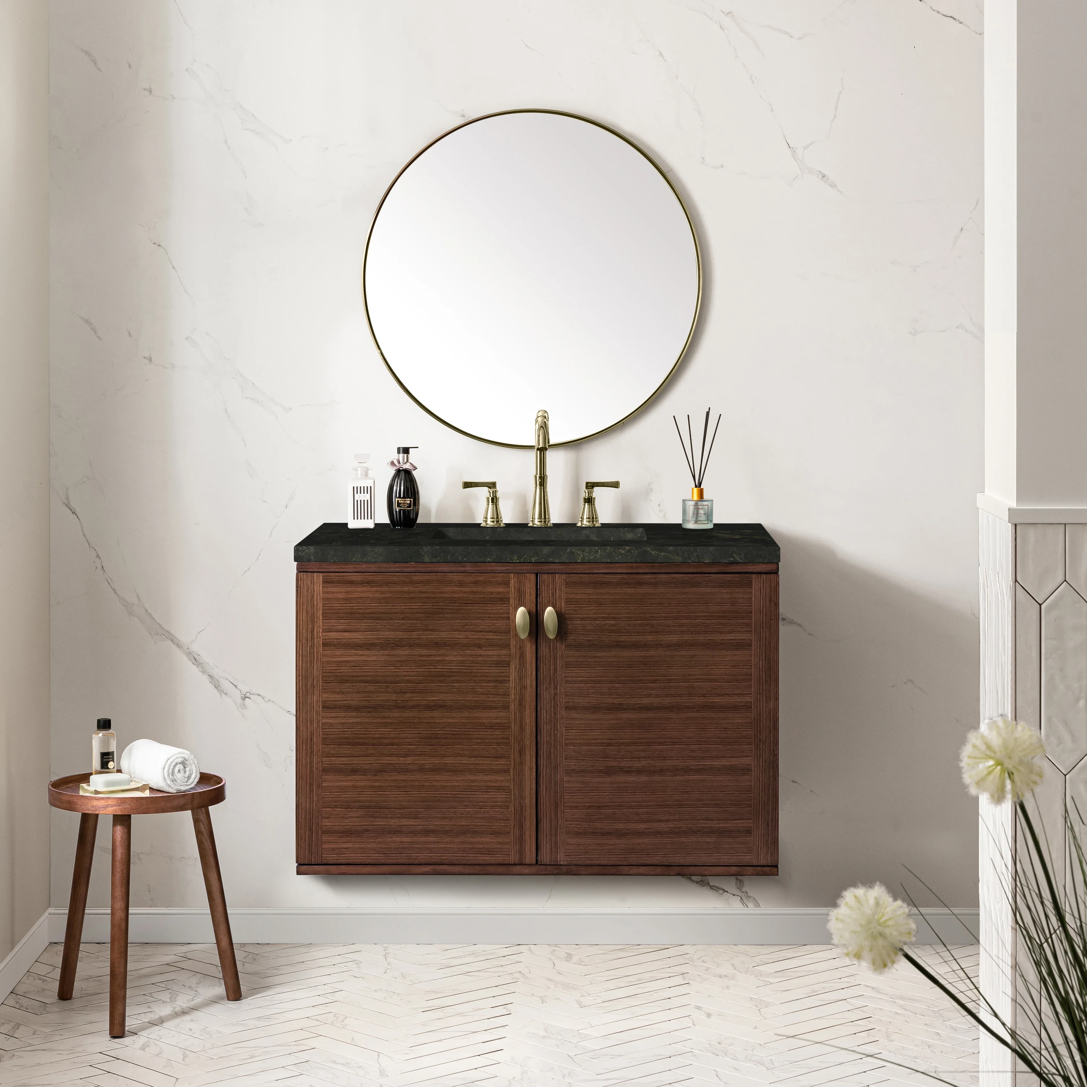 Amberly 36" Single Vanity, Mid-Century Walnut, w/ 3 CM Phantome Eclos Top