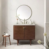 Amberly 36" Single Vanity, Mid-Century Walnut, w/ 3 CM Siberian Silestone Top