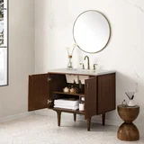 Amberly 36" Single Vanity, Mid-Century Walnut, w/ 3 CM Siberian Silestone Top