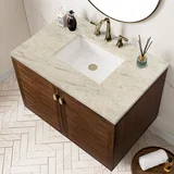 Amberly 36" Single Vanity, Mid-Century Walnut, w/ 3 CM Tajnar Eclos Top