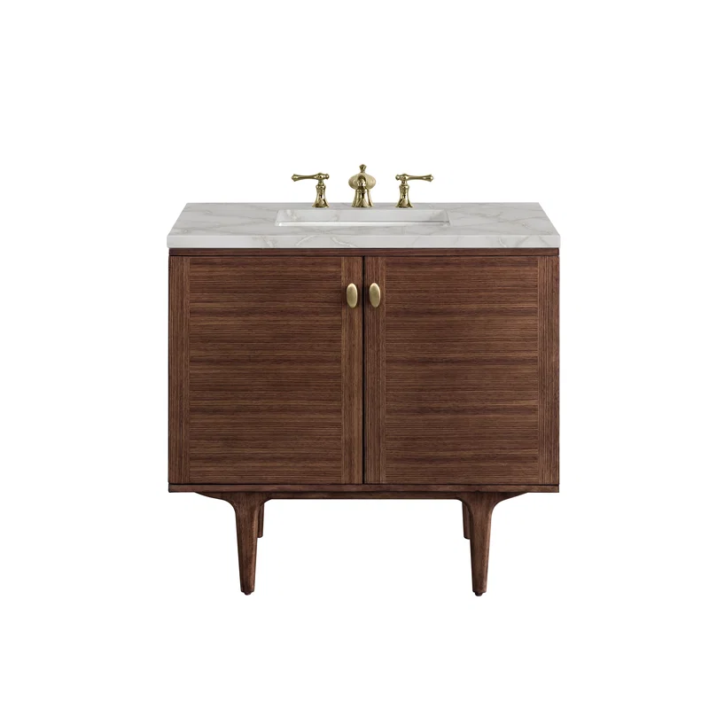 Amberly 36" Single Vanity, Mid-Century Walnut w/ 3 CM Victorian Silver Top