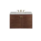 Amberly 36" Single Vanity, Mid-Century Walnut w/ 3 CM Victorian Silver Top