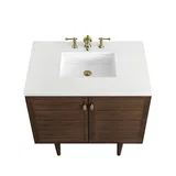 Amberly 36" Single Vanity, Mid-Century Walnut w/ 3 CM White Zeus Top