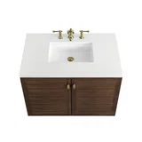 Amberly 36" Single Vanity, Mid-Century Walnut w/ 3 CM White Zeus Top