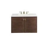 Amberly 36" Single Vanity, Mid-Century Walnut w/ 3 CM White Zeus Top
