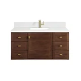 Amberly 48" Single Vanity, Mid-Century Walnut w/ Single Hole 3 CM White Zeus Top & Backsplash