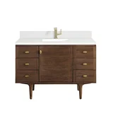 Amberly 48" Single Vanity, Mid-Century Walnut w/ Single Hole 3 CM White Zeus Top & Backsplash