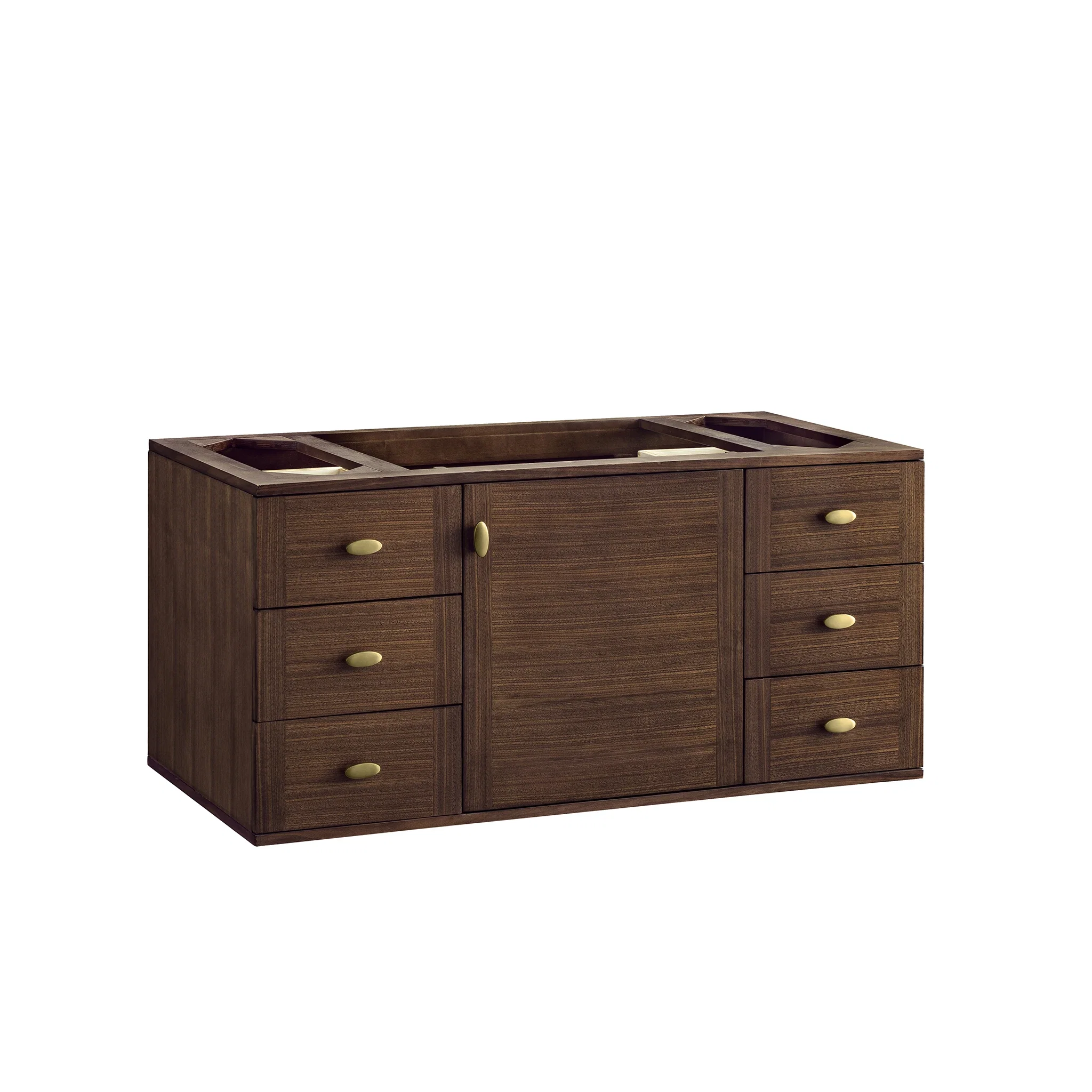 Amberly 48" Single Vanity, Mid-Century Walnut w/ Single Hole 3 CM White Zeus Top & Backsplash
