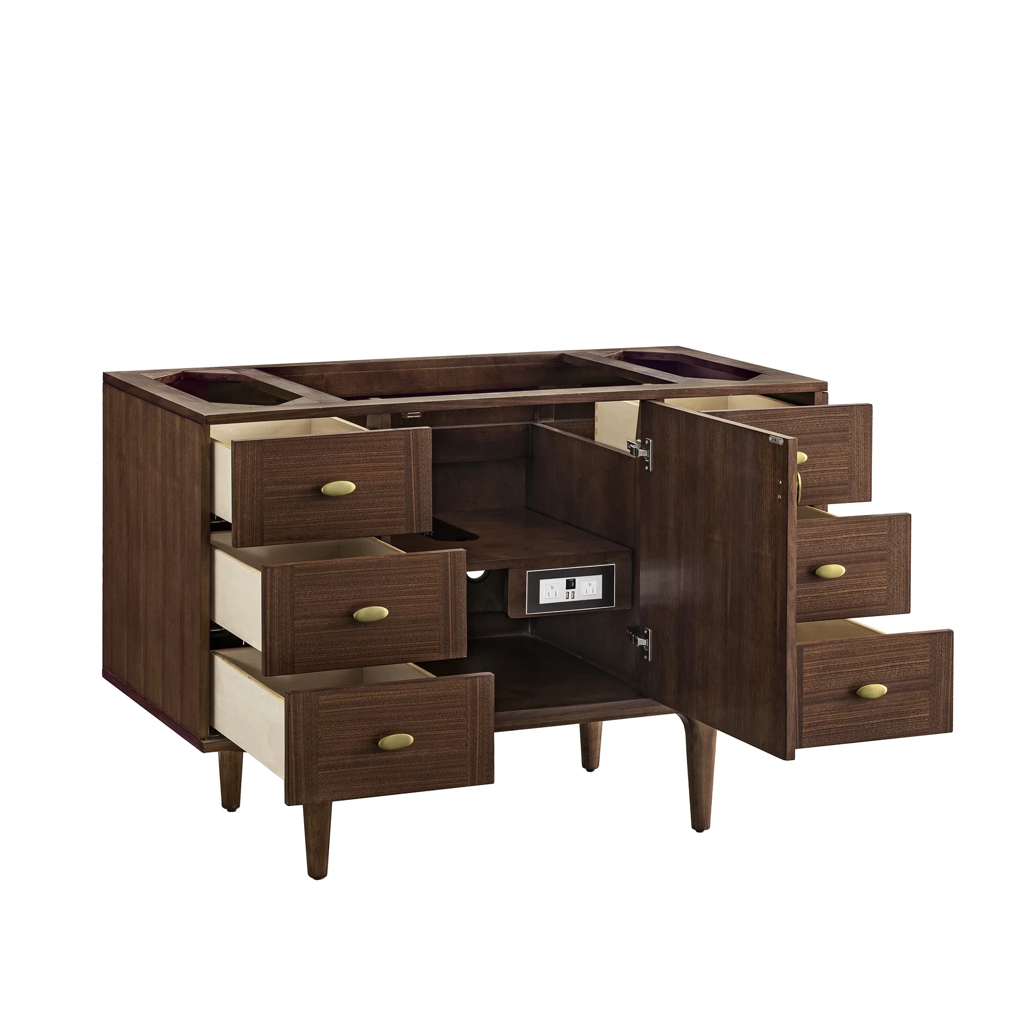 Amberly 48" Single Vanity, Mid-Century Walnut w/ Single Hole 3 CM White Zeus Top & Backsplash
