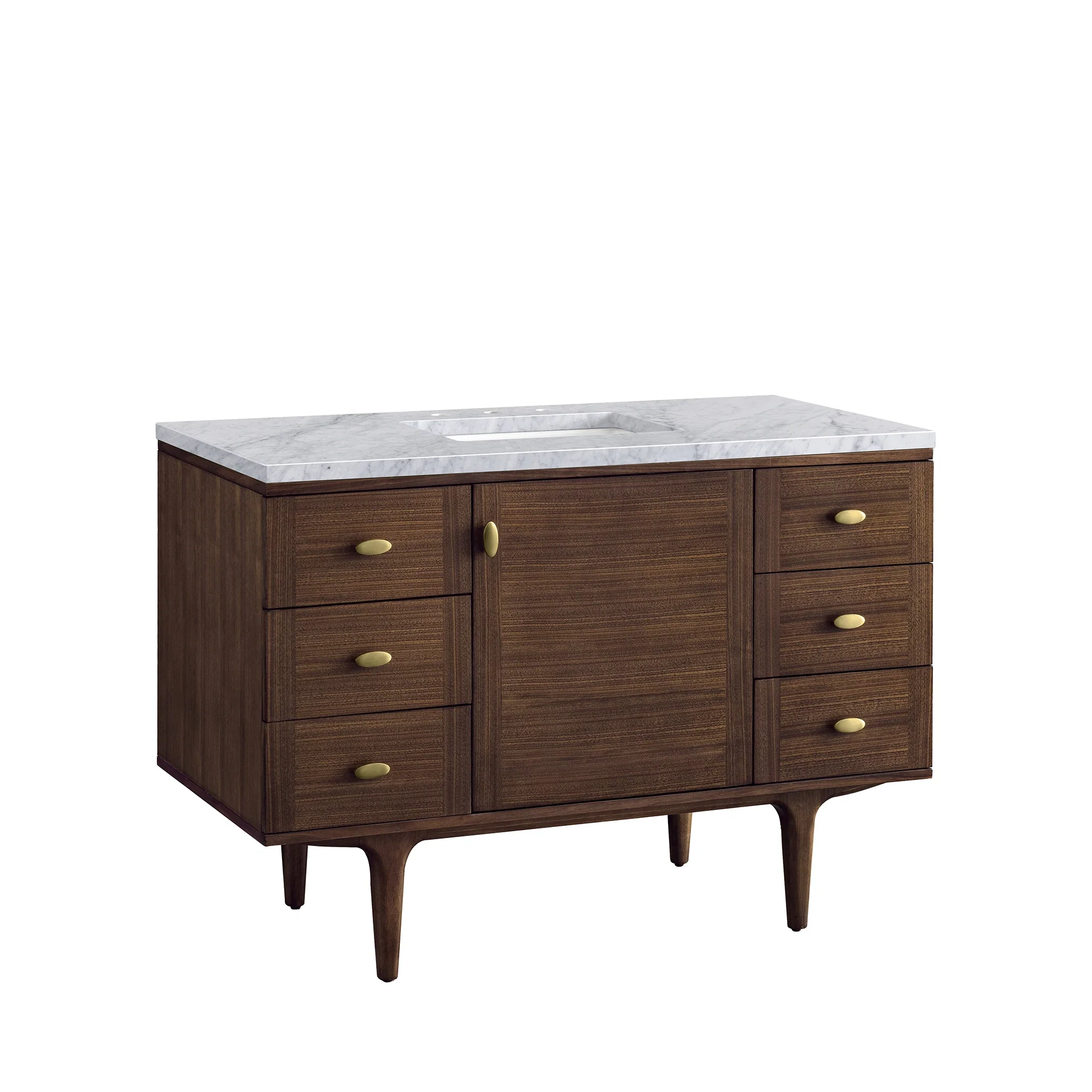 Amberly 48" Single Vanity, Mid-Century Walnut w/ 3 CM Carrara Marble Top