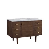 Amberly 48" Single Vanity, Mid-Century Walnut w/ 3 CM Carrara Marble Top