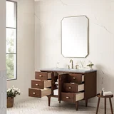 Amberly 48" Single Vanity, Mid-Century Walnut w/ 3 CM Carrara Marble Top