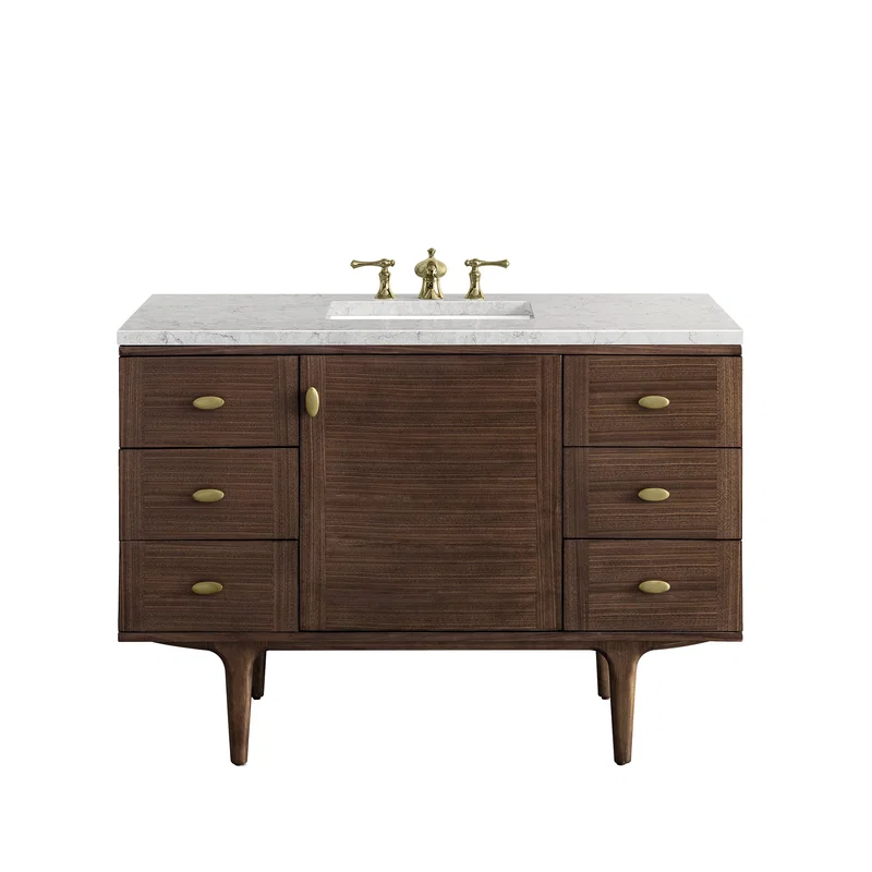 Amberly 48" Single Vanity, Mid-Century Walnut w/ 3 CM Eternal Jasmine Pearl Top