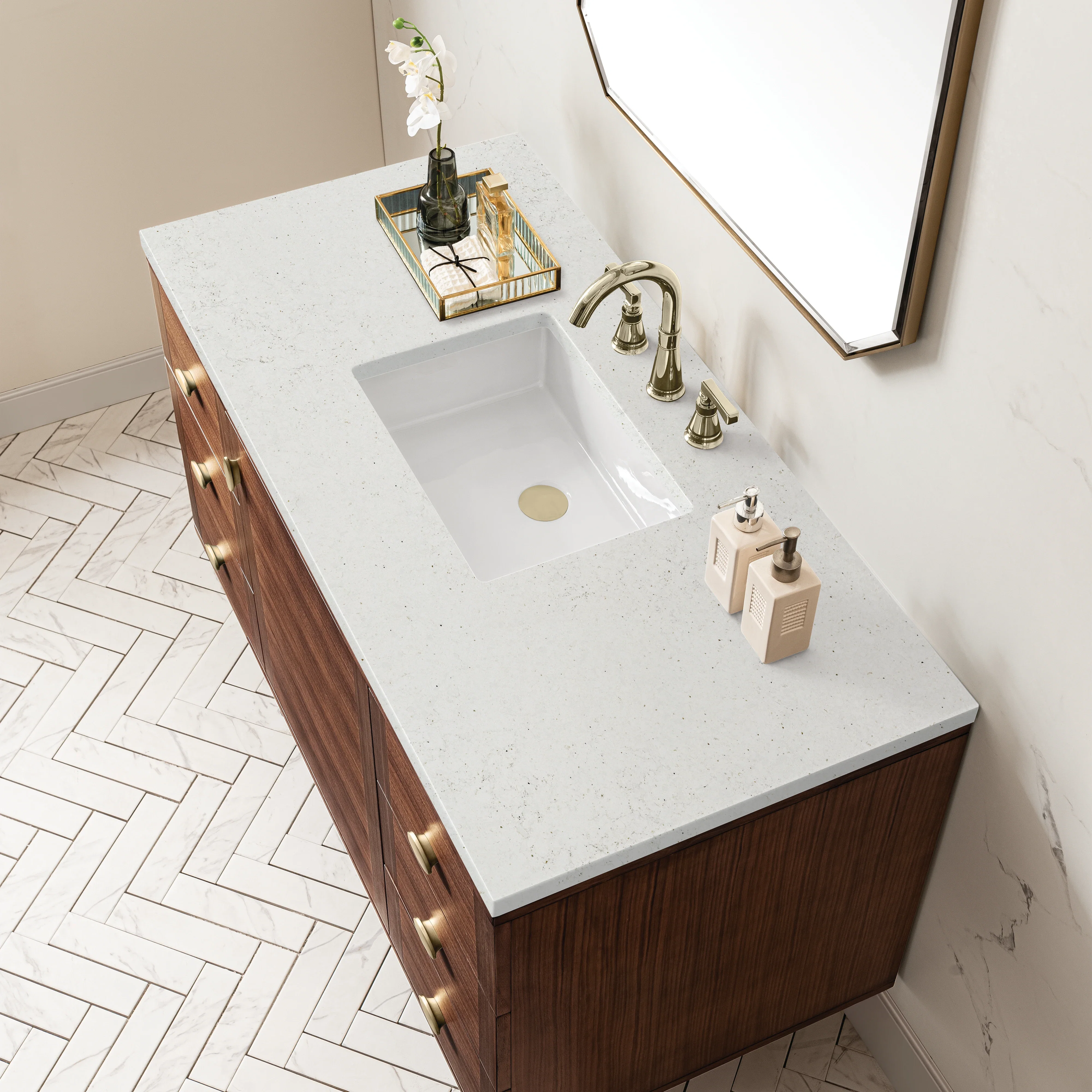 Amberly 48" Single Vanity, Mid-Century Walnut w/ 3 CM Lime Delight Top