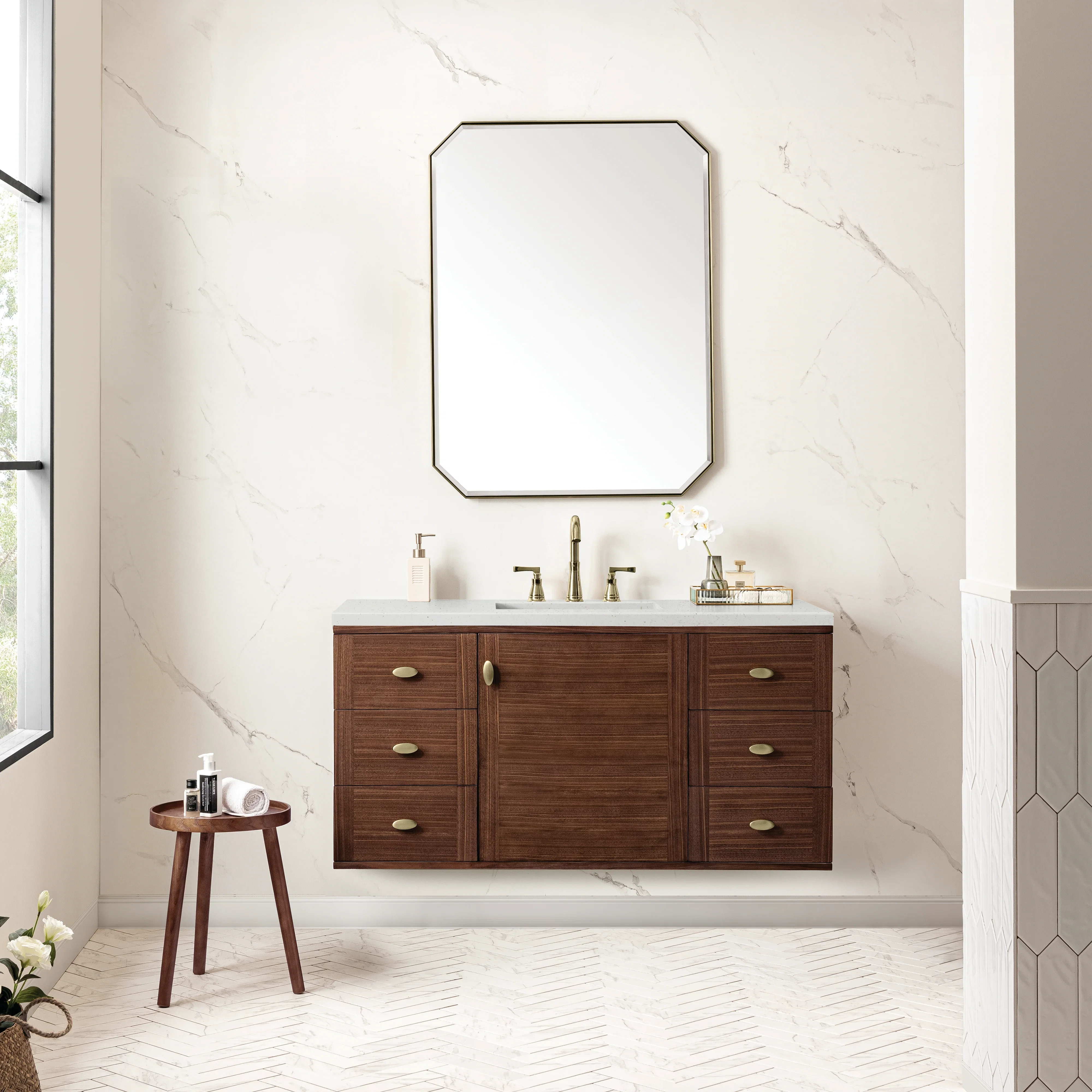 Amberly 48" Single Vanity, Mid-Century Walnut w/ 3 CM Lime Delight Top
