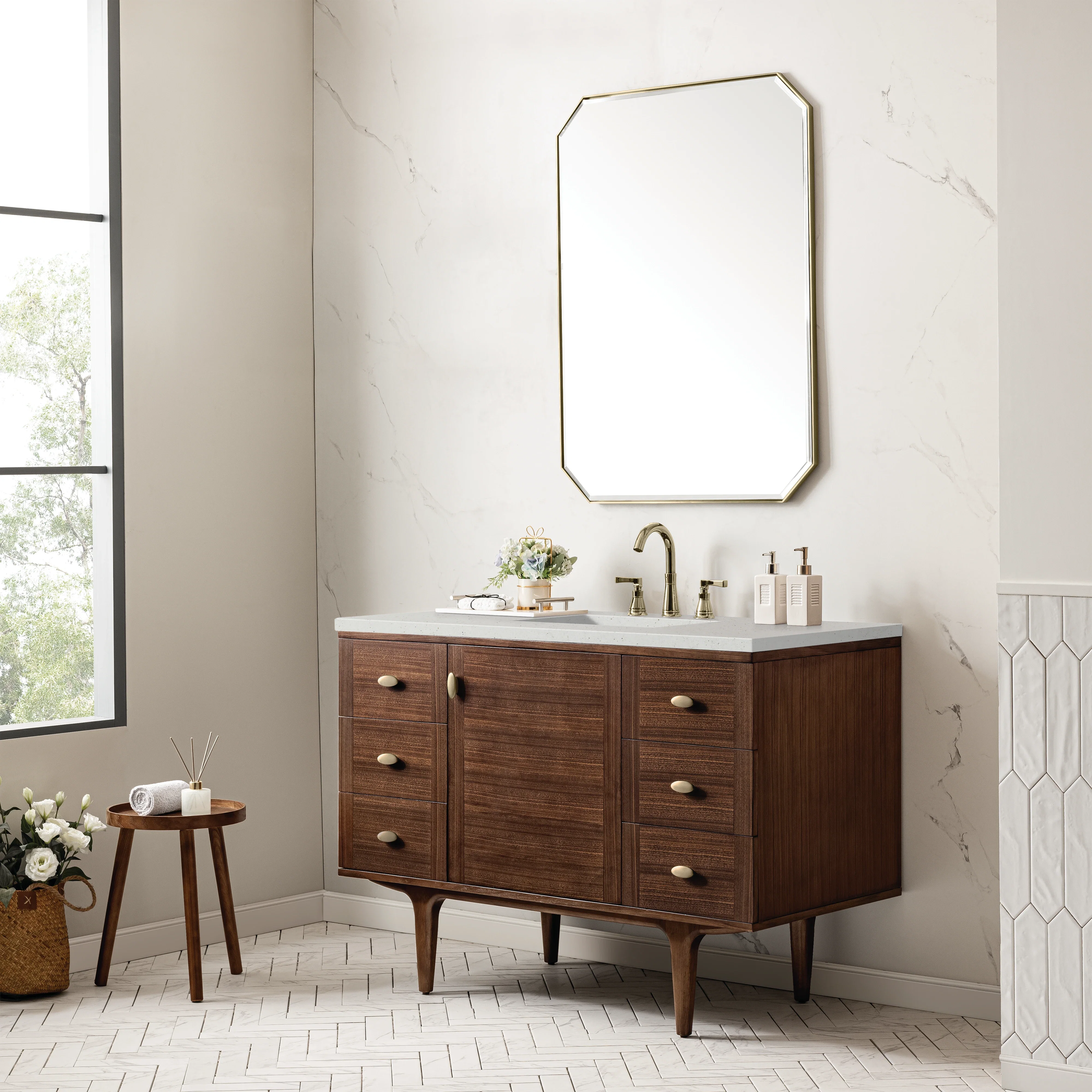 Amberly 48" Single Vanity, Mid-Century Walnut w/ 3 CM Lime Delight Top
