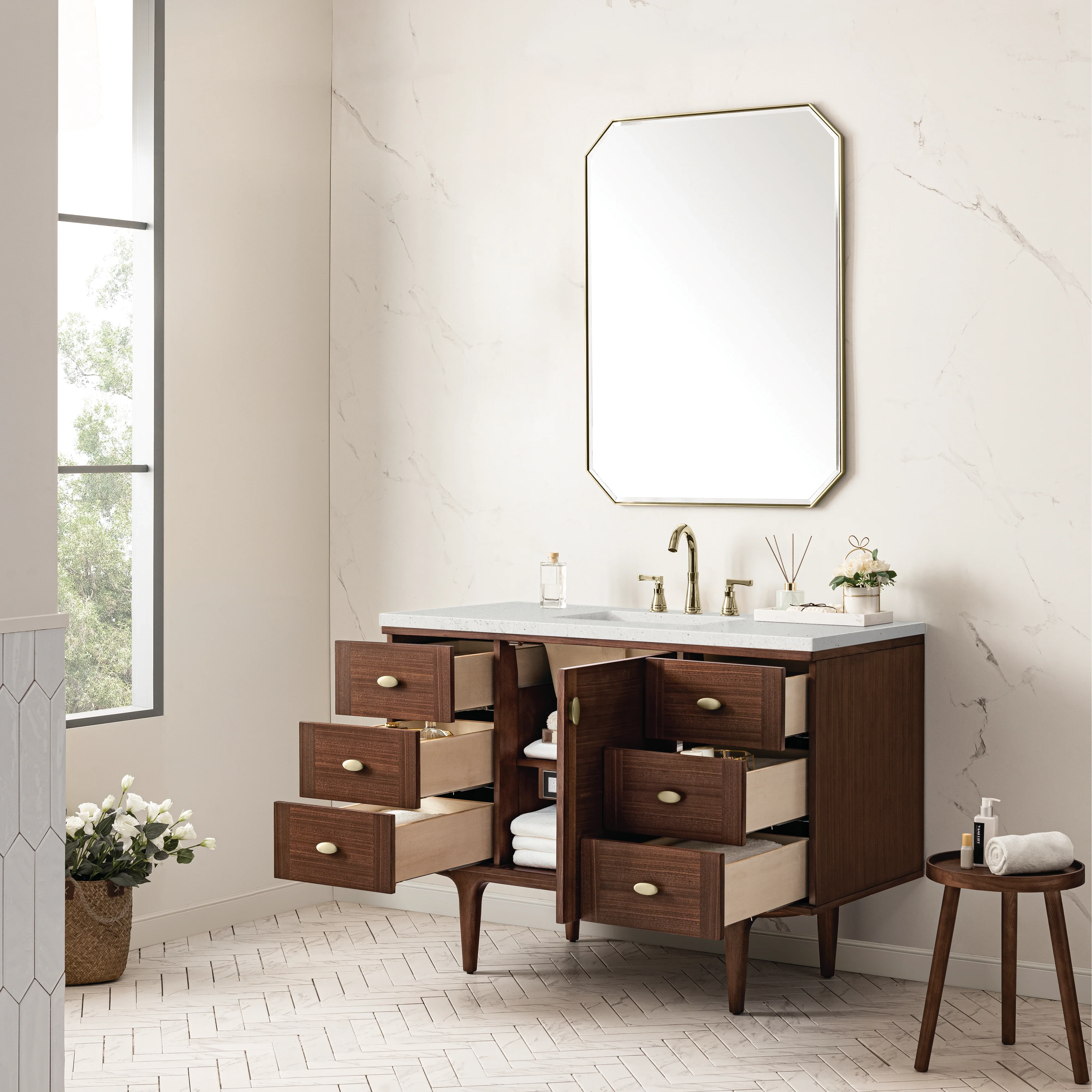 Amberly 48" Single Vanity, Mid-Century Walnut w/ 3 CM Lime Delight Top
