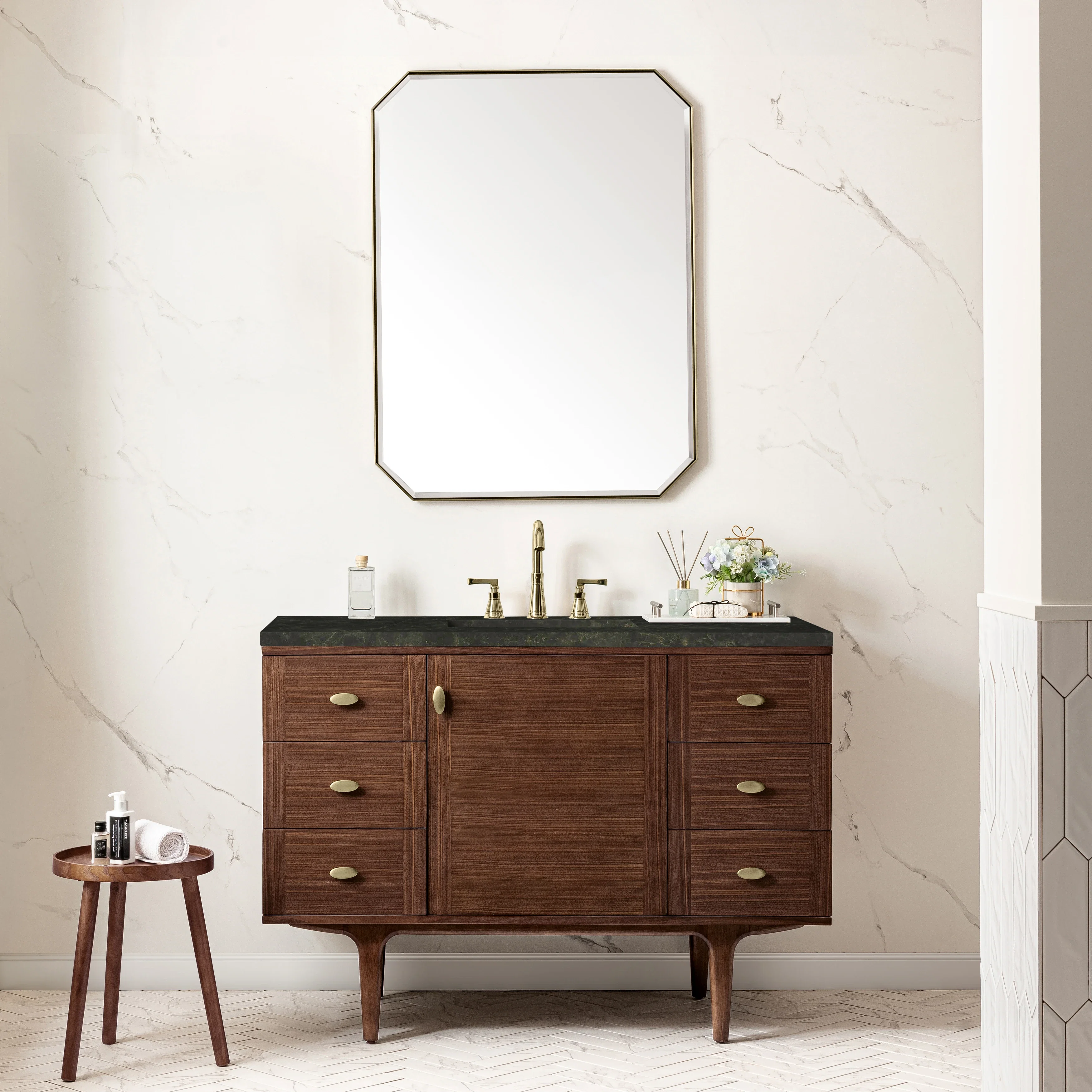 Amberly 48" Single Vanity, Mid-Century Walnut, w/ 3 CM Phantome Eclos Top