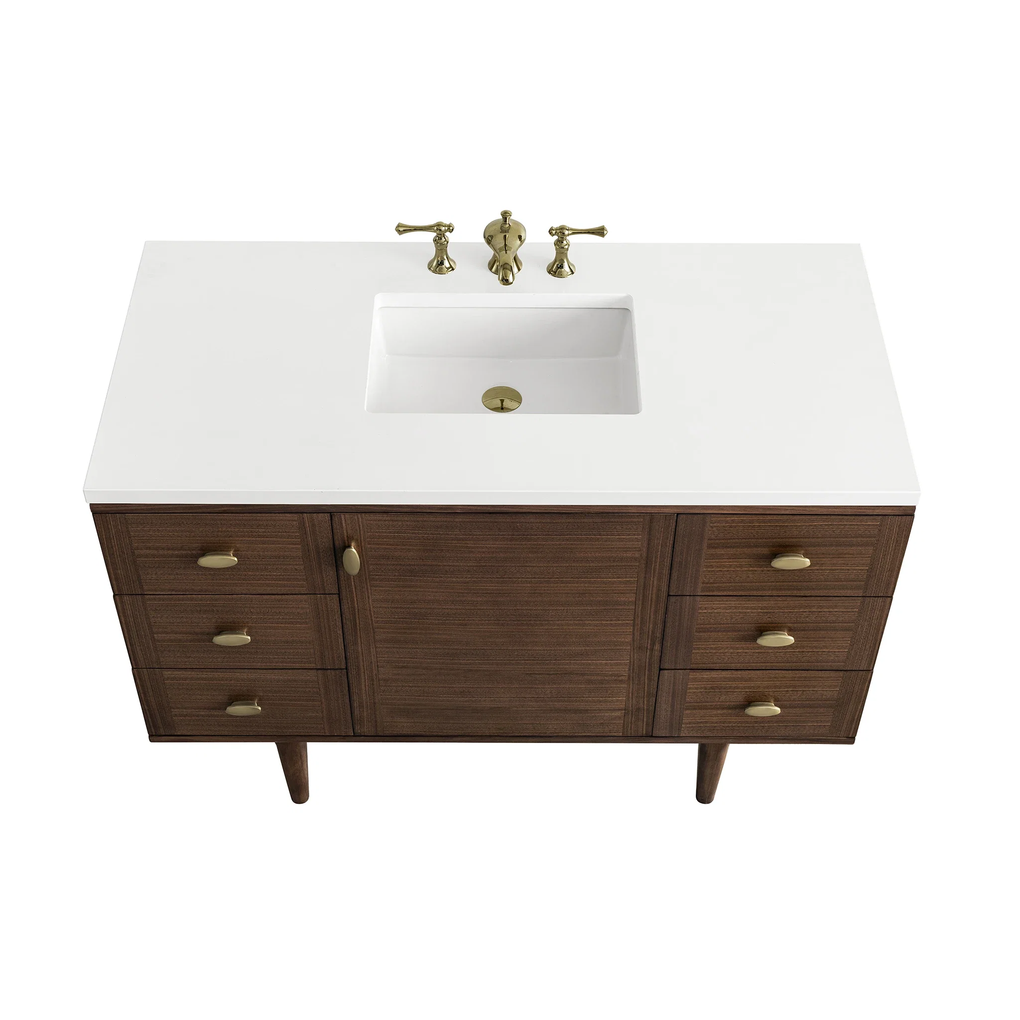 Amberly 48" Single Vanity, Mid-Century Walnut w/ 3 CM White Zeus Top