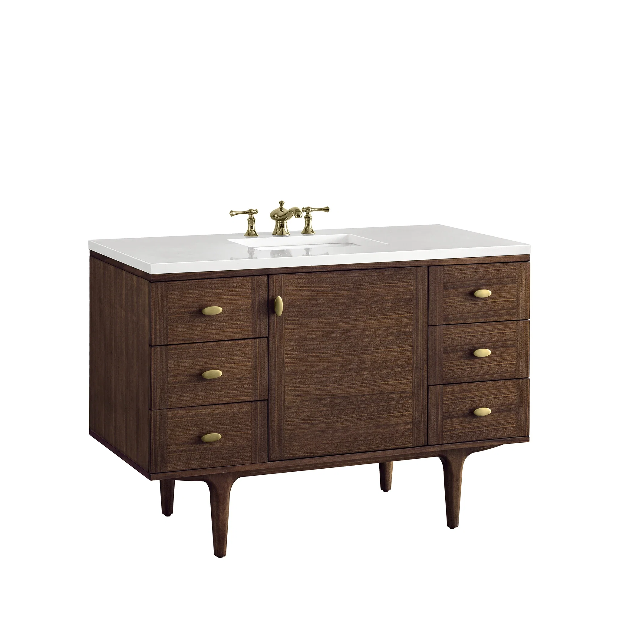 Amberly 48" Single Vanity, Mid-Century Walnut w/ 3 CM White Zeus Top