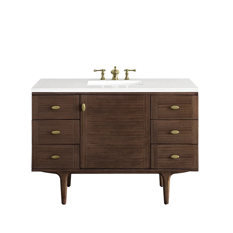 Amberly 48" Single Vanity, Mid-Century Walnut w/ 3 CM White Zeus Top