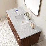 Amberly 48" Single Vanity, Mid-Century Walnut w/ 3 CM Eternal Jasmine Pearl Top w/FreePower Wireless Charger