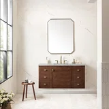 Amberly 48" Single Vanity, Mid-Century Walnut w/ 3 CM Eternal Jasmine Pearl Top w/FreePower Wireless Charger