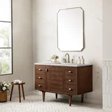 Amberly 48" Single Vanity, Mid-Century Walnut w/ 3 CM Eternal Jasmine Pearl Top w/FreePower Wireless Charger