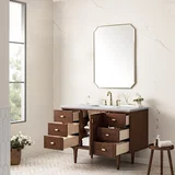 Amberly 48" Single Vanity, Mid-Century Walnut w/ 3 CM Ethereal Noctis Top w/FreePower Wireless Charger
