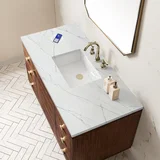 Amberly 48" Single Vanity, Mid-Century Walnut w/ 3 CM Ethereal Noctis Top w/FreePower Wireless Charger