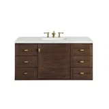 Amberly 48" Single Vanity, Mid-Century Walnut w/ 3 CM Ethereal Noctis Top w/FreePower Wireless Charger