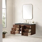 Amberly 48" Single Vanity, Mid-Century Walnut w/ 3 CM Parisien Bleu Top w/FreePower Wireless Charger