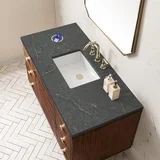 Amberly 48" Single Vanity, Mid-Century Walnut w/ 3 CM Parisien Bleu Top w/FreePower Wireless Charger