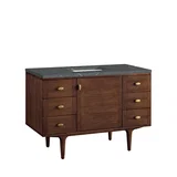 Amberly 48" Single Vanity, Mid-Century Walnut w/ 3 CM Parisien Bleu Top w/FreePower Wireless Charger