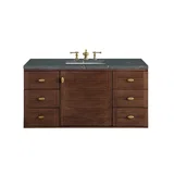 Amberly 48" Single Vanity, Mid-Century Walnut w/ 3 CM Parisien Bleu Top w/FreePower Wireless Charger